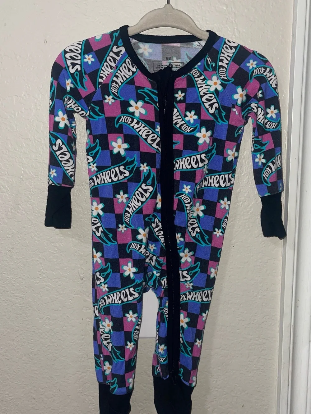 Hot Wheels Bamboo Kids' Purple Check Floral One-Piece Pajama